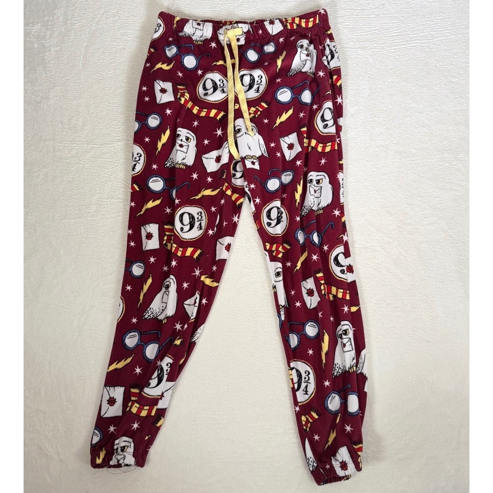 Harry Potter Womens Fleece Pajama Jogger Maroon Hedwig Platform 9 3/4 Small